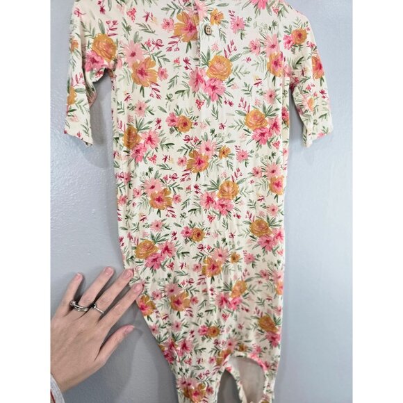 Mudpie Gown Infants 0-3 Months White Pink Knotted Gown Floral Bamboo Baby Girl - Picture 6 of 8